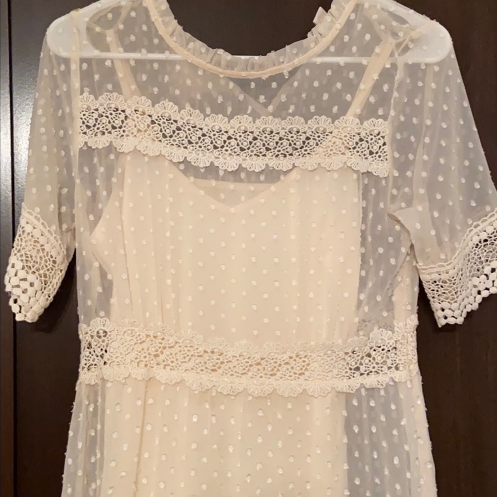 Cream Swiss Dot Dress - Picture 2 of 3